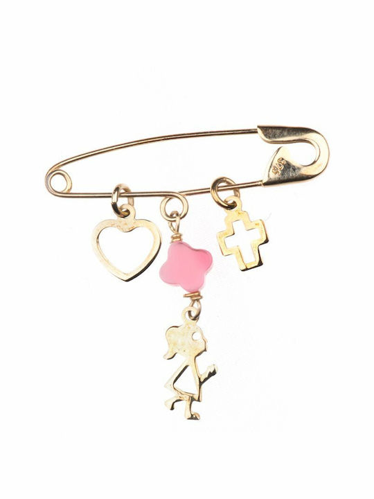 Paraxenies Child Safety Pin made of Gold 9K with Cross for Girl