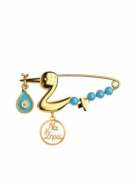 Paraxenies Child Safety Pin made of Gold Plated Silver with Cross for Boy