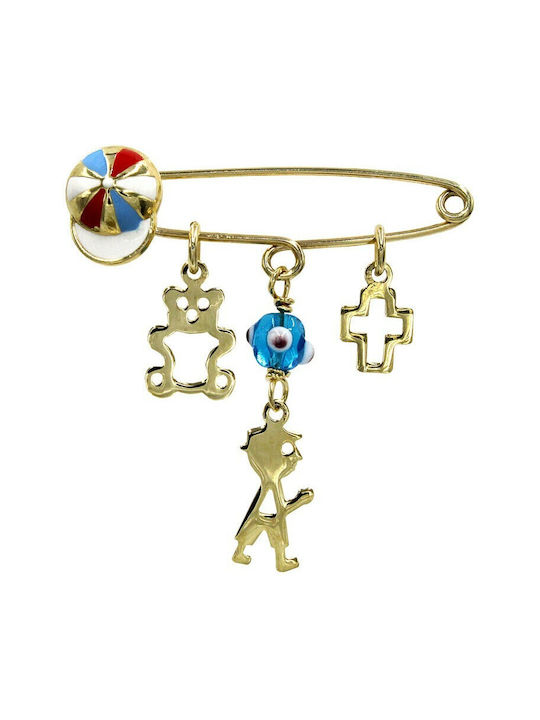 Roloi Kaliamanis Child Safety Pin made of Gold 9K with Cross for Boy