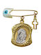 Roloi Kaliamanis Child Safety Pin made of Gold and White Gold 14K with Cross and Icon of the Virgin Mary