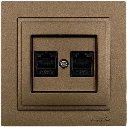 Mono Electric Doppelter Netzsteckdose RJ45 mit Rahmen Typ Cat6 in Braun Farbe 505-002336126