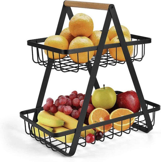 ikonka Obstschale Metallisch 2 Niveaus Schwarz 27x17x29.5cm