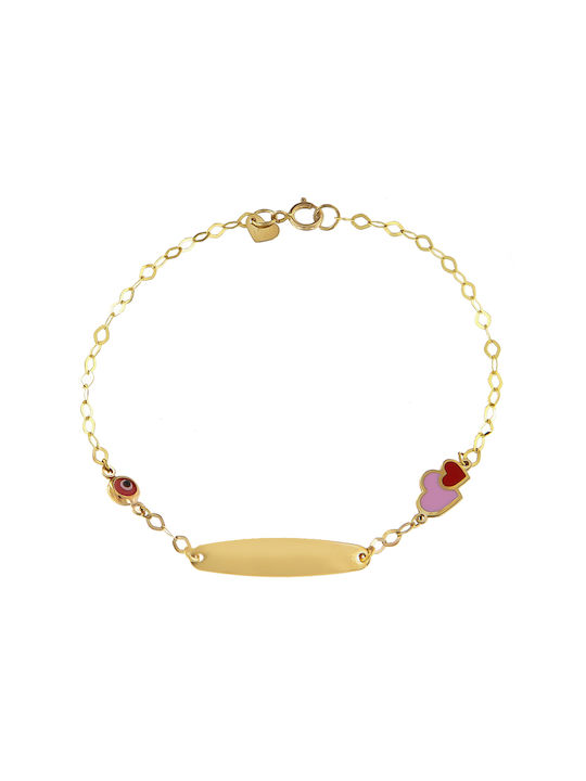 Kosmima Shop Kids Gold ID Bracelet 9K with Evil Eye for Girl