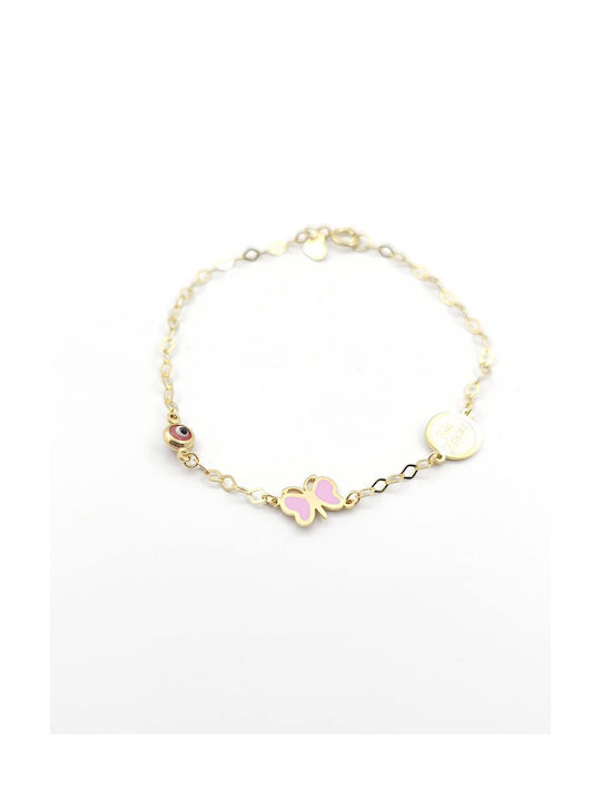 Toganidis Kids Bracelet from Gold-plated Silver with Evil Eye & Butterfly