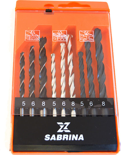 Sabrina Set of 9 Drills with Cylindrical Shank for Wood, Masonry and Metal
