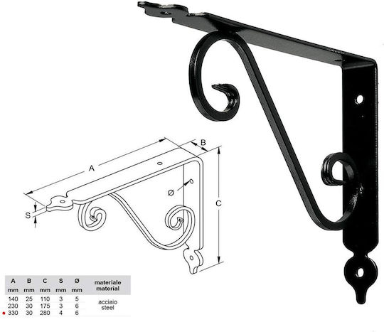 Bolis Italia Eckregal Metallisch in Schwarz Farbe 140x110mm 1Stück