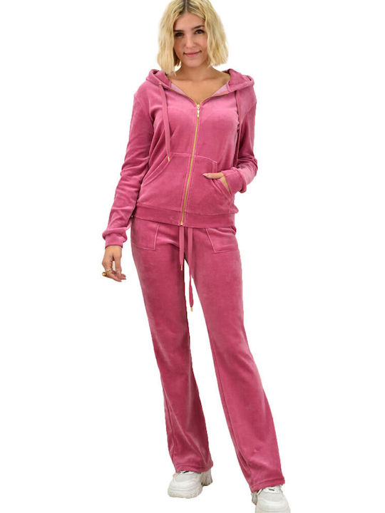 First Woman Damen-Sweatpants-Set Rosa Samt