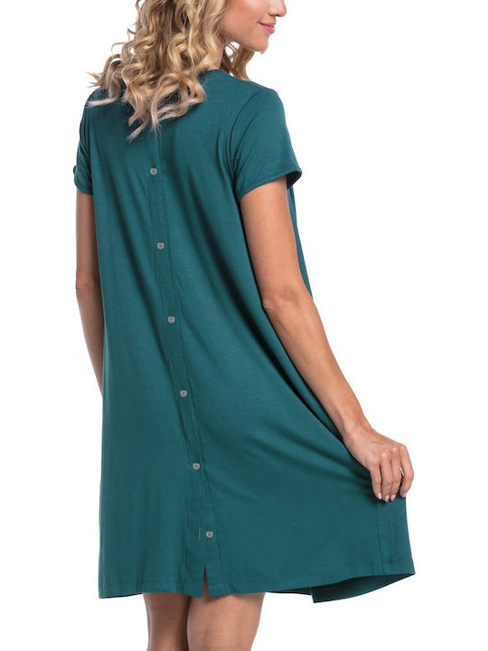 Summer Cotton Short Sleeve Maternity Dress Green Relaxed Fit