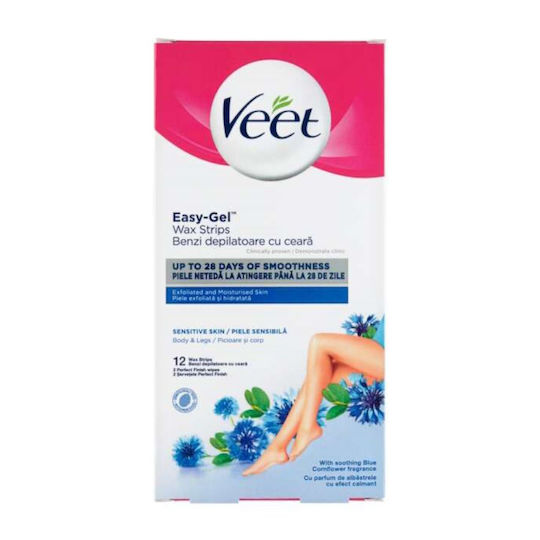 Veet EASY-GEL Ταινίες Αποτρίχωσης για Ευαίσθητες Επιδερμίδες 12τμχ