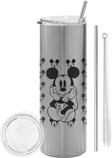 Koupakoupa Mickey Eco friendly Glass Thermos Stainless Steel BPA Free 600ml Silver with Straw