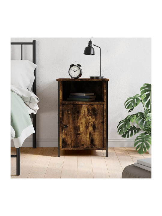 Wooden Bedside Table with Metallic Legs Καπνιστή Δρυς 40x42x60cm