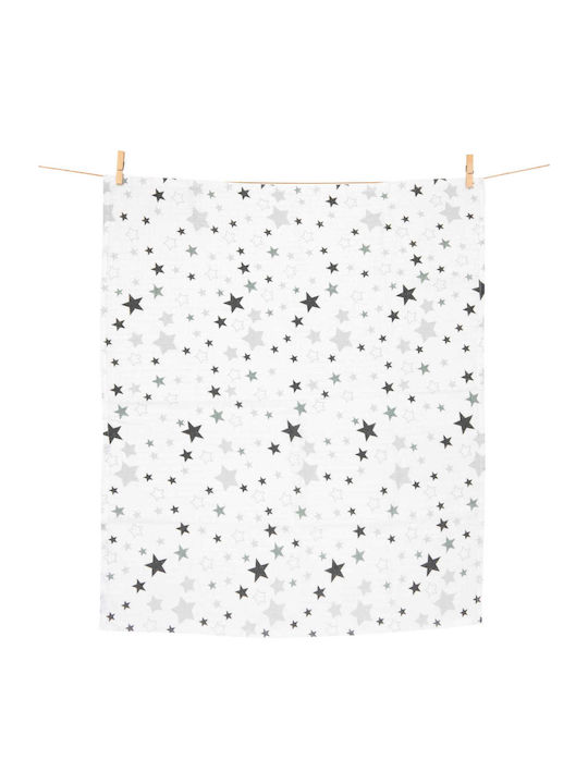 Jukki Tetro Grey Stars Muslin Swaddle Wrap Gray 70x80cm.