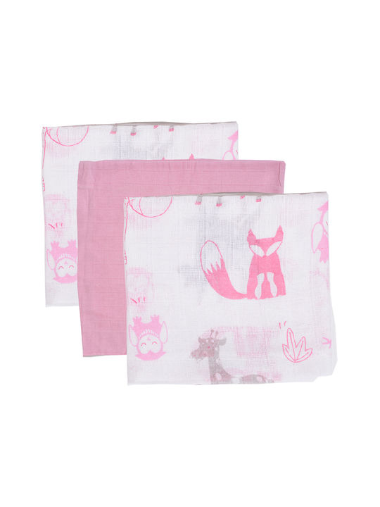 Gamberritos Kids Swaddle Blanket Zoo Pink 80x80cm 3pcs