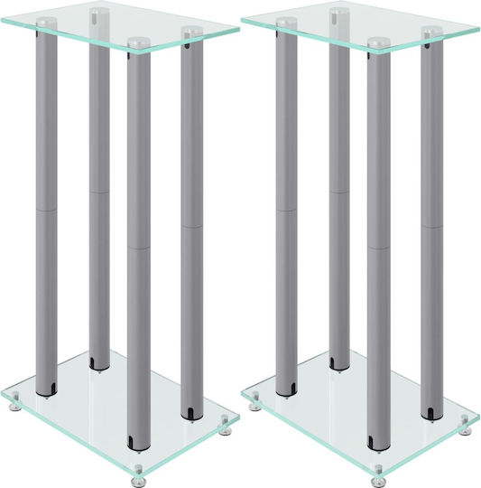 vidaXL Speaker Stands with 4 Columns from Tempered Glass in Silver Color
