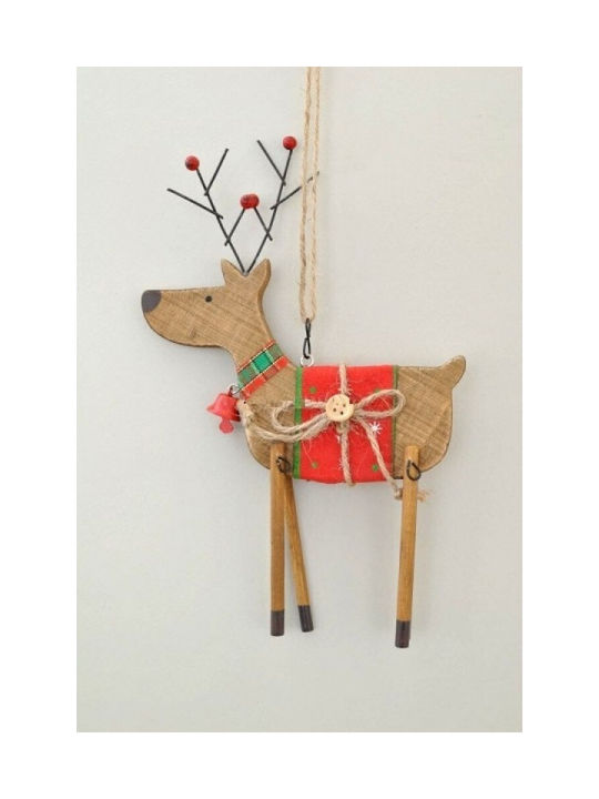 Christmas Wooden Deer Ornament Multicolour 14x21cm