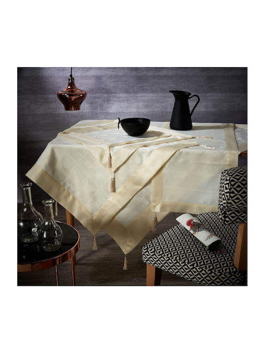 Whitegg Set Christmas Tablecloths Fabric White 7pcs