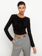 Toi&Moi Women's Summer Crop Top Long Sleeve Black