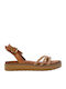 Leather Women's Flat Sandals in Brown Color