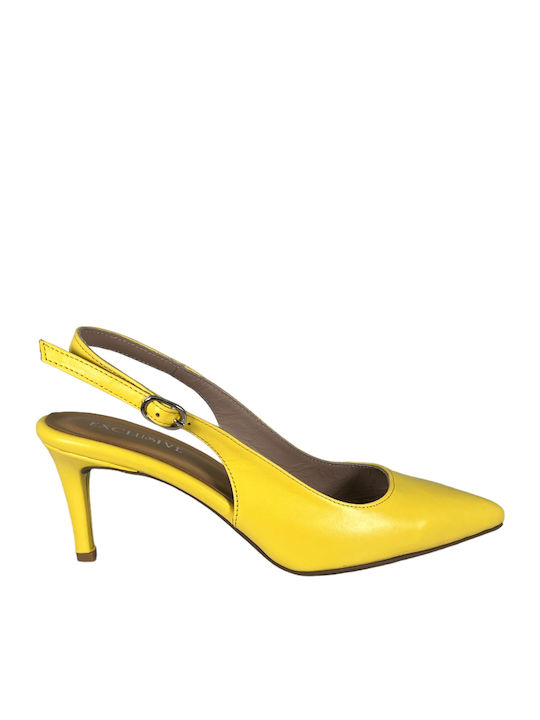 ExclusiveShoes Δερμάτινες Μυτερές Γόβες με Λουράκι Κίτρινες