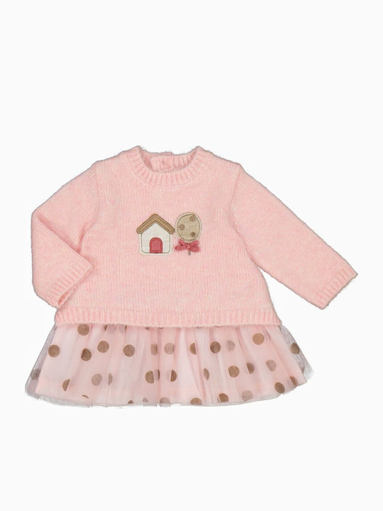 Mädchenkleid Langärmelig Tüll Set aus 2 mit Mantel Rosa