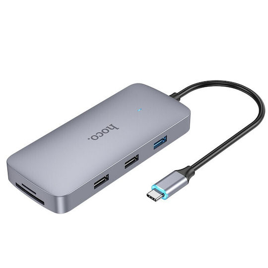 Hoco HB33 Easy USB-C Docking Station mit HDMI 4K PD Ethernet und Verbindung 2 Monitore Gray