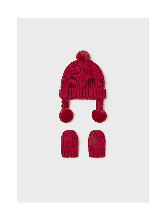 Mayoral Kids Beanie Set with Gloves Knitted Red