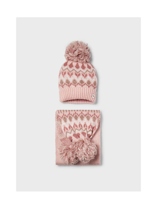 Mayoral Kids Beanie Set with Scarf Knitted Pink