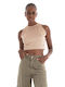 Guess Damen Sommerliches Crop Top Ärmellos Beige