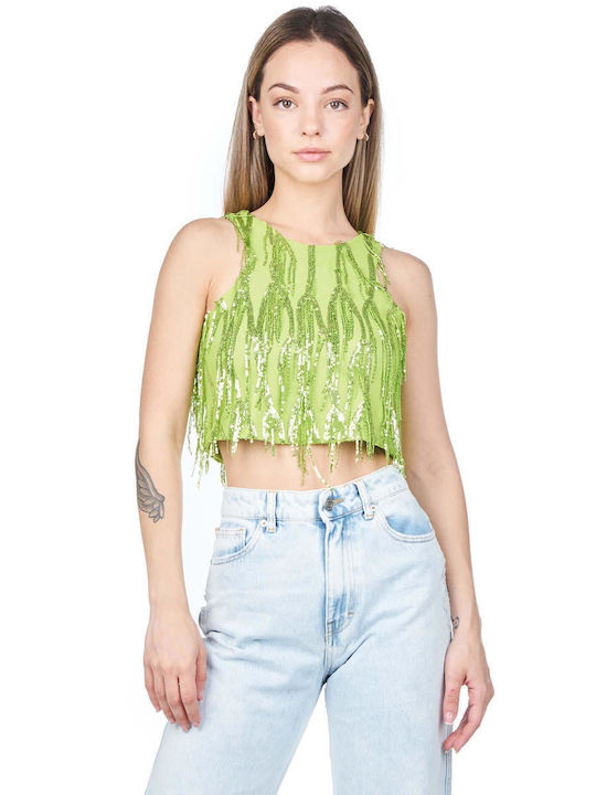 Women's Summer Sleeveless Green Crop Top