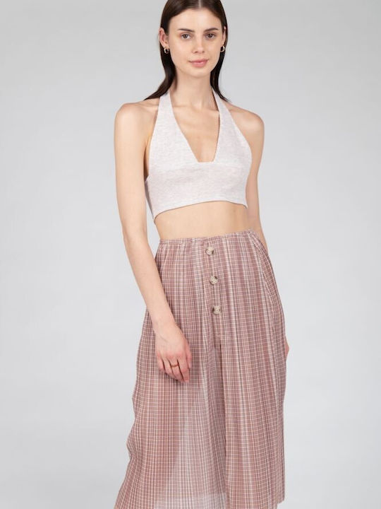 24 Colours Γυναικείο Crop Top Αμάνικο Καλοκαιρινό Μπεζ