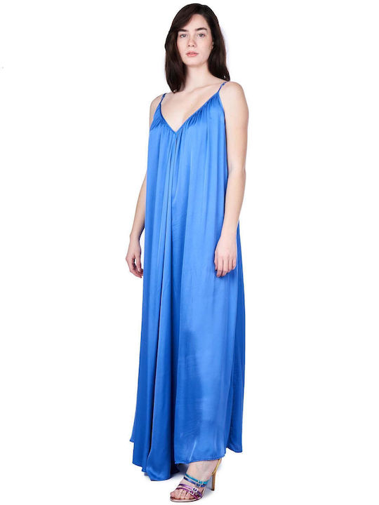 Zoya Summer Maxi Dress Satin Blue