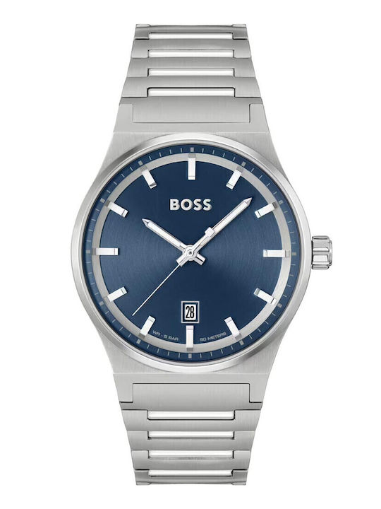 Boss Candor Ανδρικό Ρολόι 41mm Μπαταρίας με Ασημί Μεταλλικό Μπρασελέ
