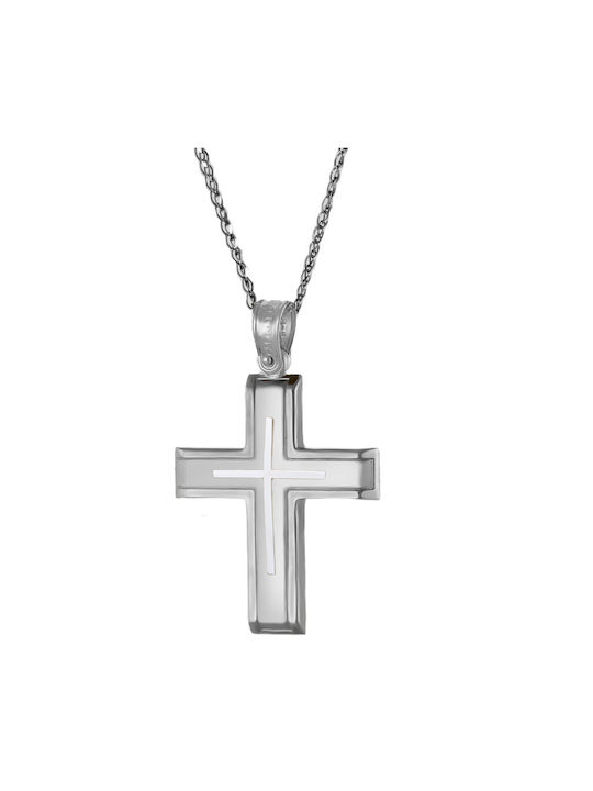 Katsigiannis Men's White Gold Cross 14K with Chain