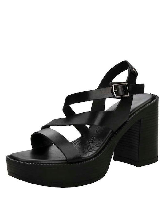 Baroque Leder Damen Sandalen mit hohem Absatz in Schwarz Farbe