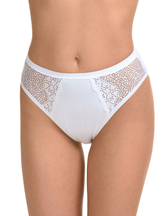 Miss Rosy Hochtailliert Damen Slip mit Spitze Weiß