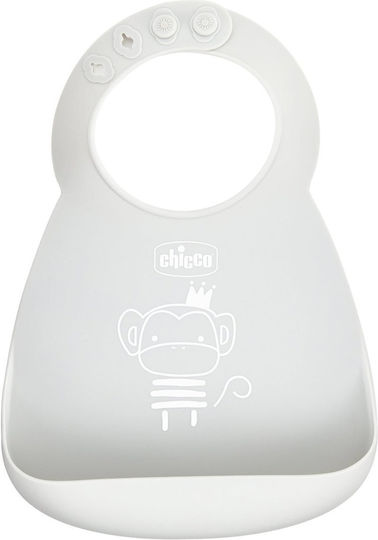 Chicco Monkey Αδιάβροχη Σαλιάρα Σιλικόνης με Τσέπη Γκρι για 6 m+