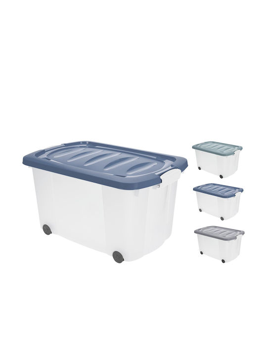 ArteLibre Plastic Storage Box with Wheels and Lid White 60x40x35cm 1pcs