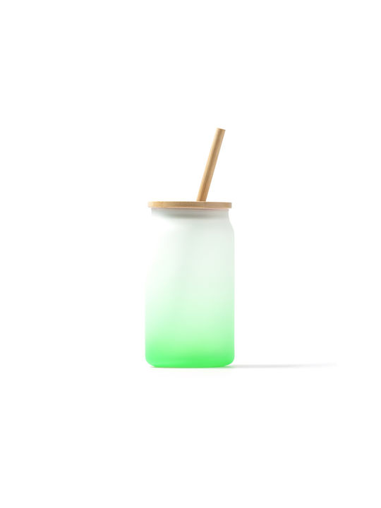 Glass made of Glass in Green Color with straw 350ml 1pcs