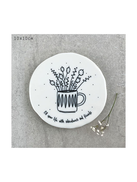 Synchronia Round Ceramic White Coaster