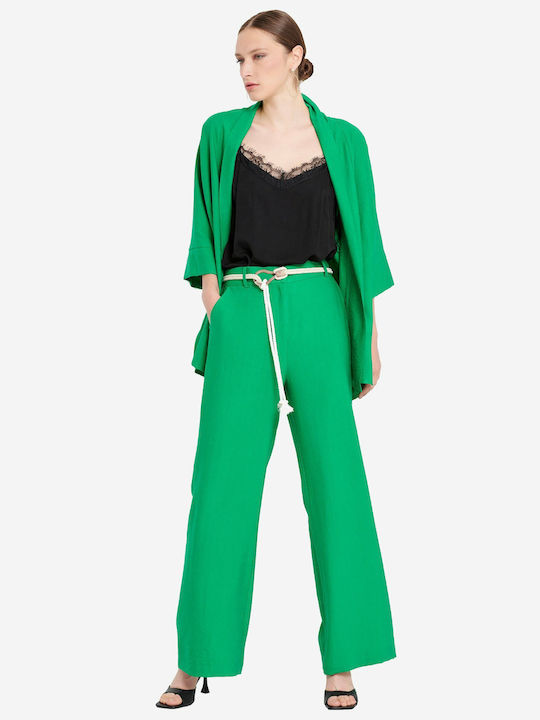 Bill Cost Γυναικεία Ψηλόμεση Υφασμάτινη Παντελόνα σε Κανονική Εφαρμογή σε Πράσινο Χρώμα
