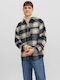 Long Sleeve Flannel Overshirt in Wide Line Checked Blue