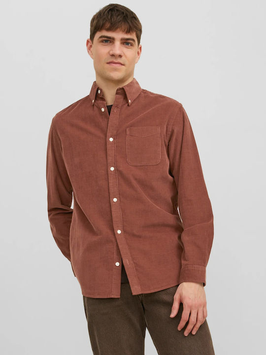 Jack & Jones Men's Shirt Long Sleeve Corduroy Brown