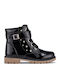Biker Kinderstiefel aus Lackleder mit Reißverschluss Schwarz