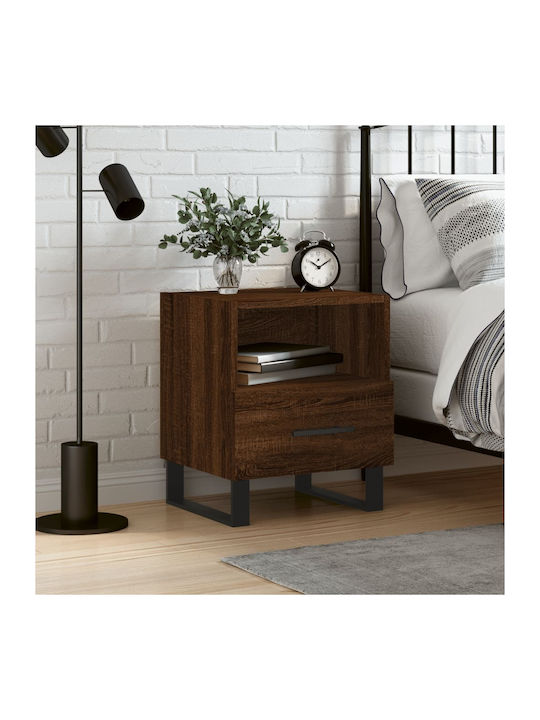 Wooden Bedside Table Καφέ Δρυς 40x35x47.5cm