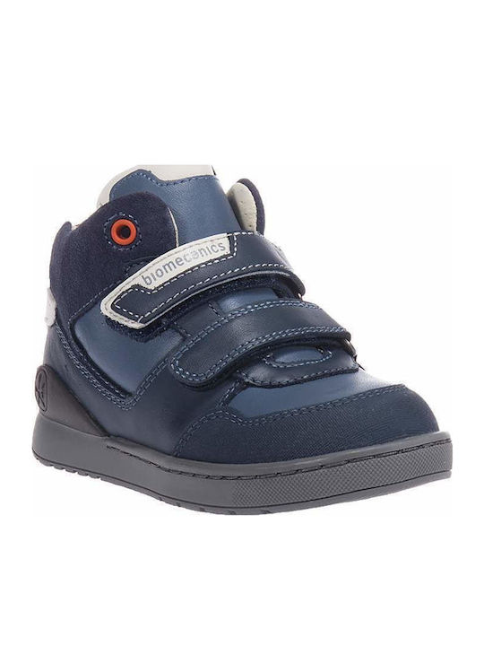 Anatomisch Lederne Kinderstiefeletten mit Klettverschluss Marineblau