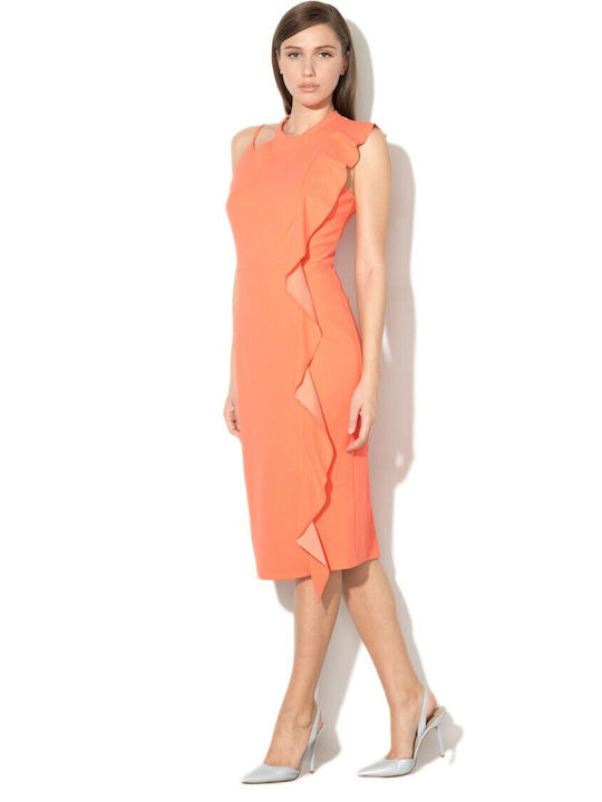 Silvian Heach DRESS Midi Kleid Ärmellos Orange