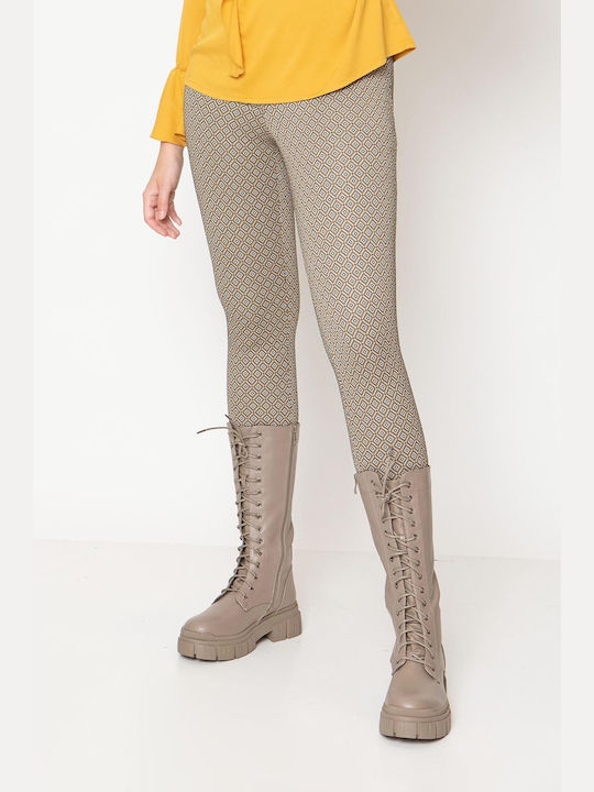 Printed Leggings "Squares" - BEIGE