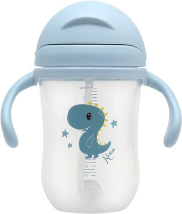 Kiokids Παιδικό Ποτηράκι με Λαβές και Καλαμάκι Little Dinosaur από Πλαστικό Γαλάζιο Little Dinosaur 300ml για 6m+
