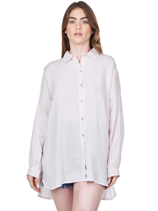 Crossley Women's Linen Monochrome Long Sleeve Shirt Pink