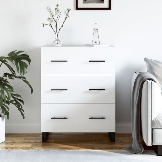 Wooden Chest of Drawers with 3 Drawers White 69.5x34x90cm